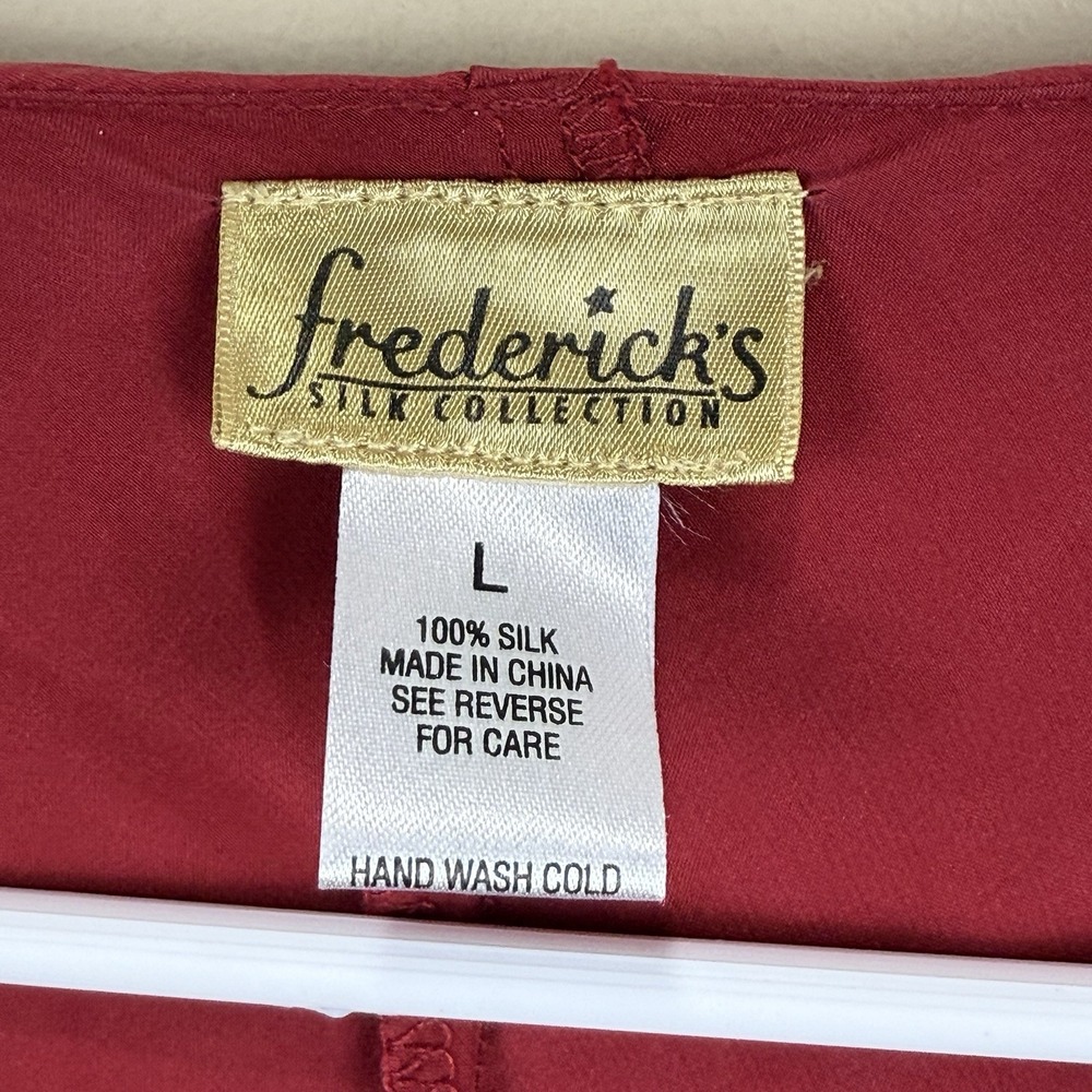 Fredericks Silk Collection Tunic Shirt Women Size L Burgundy Satin 100% Silk - Picture 3 of 3